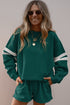 Varsity Stripe Drop Shoulder Crewneck Sweatshirt And Drawstring Shorts Short Set